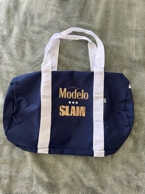 Modelo Navy Tote with White Straps and Gold Logo